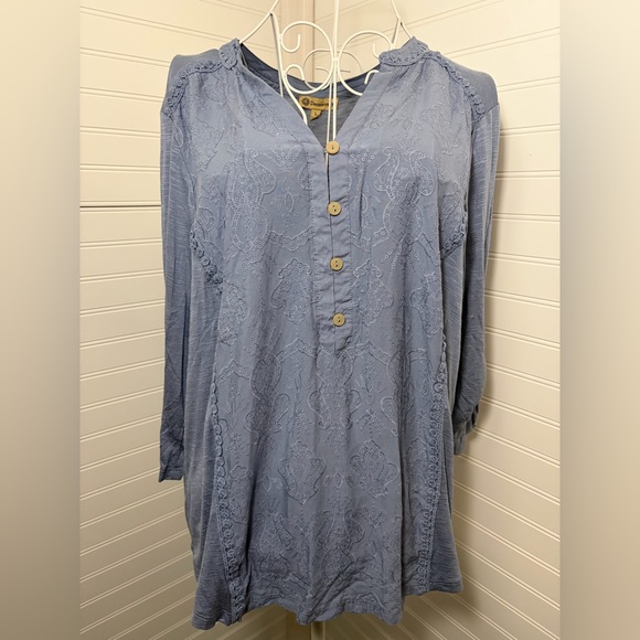 Democracy Tops - Democracy-  Light Denim Blue Colored Button-Down Shirt